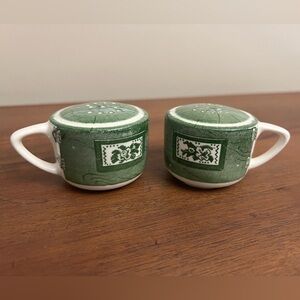 Vintage Green Colonial Homestead Salt and Pepper Shaker Set